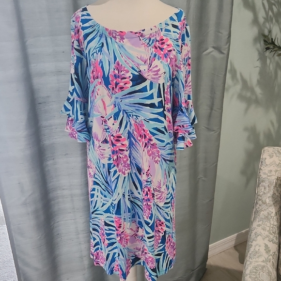 Floral Print Dress with Ruffle Sleeves - Picture 1 of 4